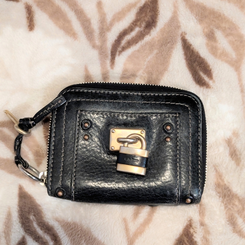 Black Leather Wallet with Lock Detail